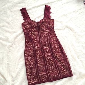 Burgundy lace cocktail dress